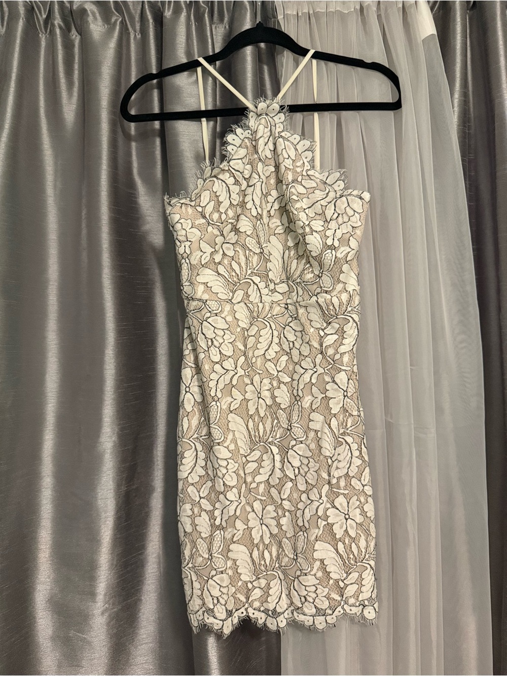 Lulu’s Lace Halter Sheath Dress in Ivory